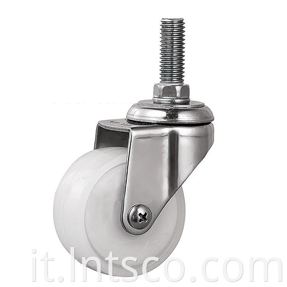 Light Duty Threaded Stem Stainless Steel White PP Swivel Casters